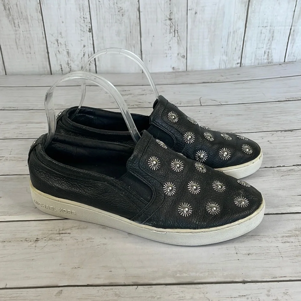 Michael Kors Studded Black Leather Leo Slip On Sneakers